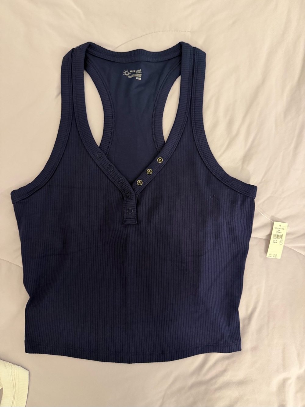 aerie Ribbed Racerback Crop Tops - Black, White, Navy - Picture 2 of 3